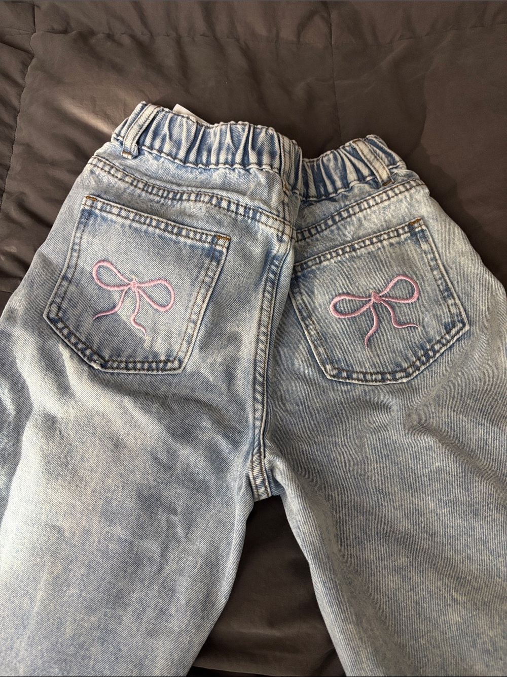 Light Wash Kids Denim Jeans with Pink Bow Embroidery